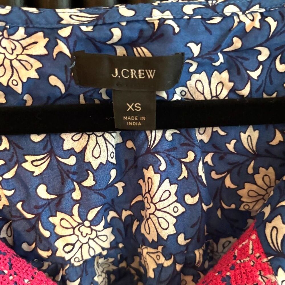 J.Crew Starina Blue White Floral Embroidered Tassel Boho Blouse Top Size XS - Picture 2 of 5